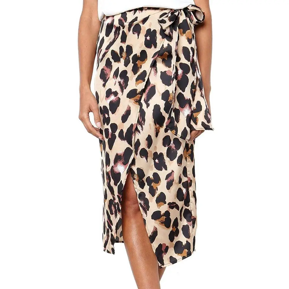 

Fashion Women Summer Skirt Leopard Print Vintage Long Women's Casual High Waist Pleated Skirt