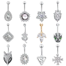Элегантный двойной крест циркония Кнопка Пирсинг Мода капля форма пупка Кнопка для пирсинга, из хирургической стали сексуальные украшения для тела Пирсинг