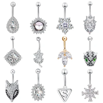 

Elegant Gear lacework Zircon Button Piercings Fashion Women Sexy Belly Button Piercing Surgical Steel Sexy Body Jewelry Piercing