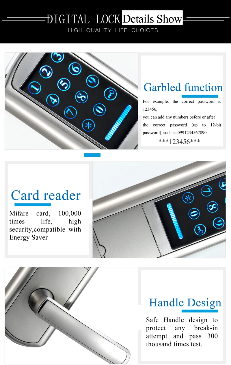 ZAG Security Combination Digital Card Pin Code Keyless Touch Screen Keypad Password Lock Door