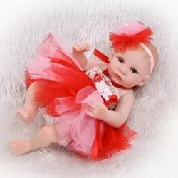 26 см всего тела силикона Reborn девушка куклы Baby Born игрушки новорожденных принцесса Малыш красный платье младенцев куклы играть дома игрушка