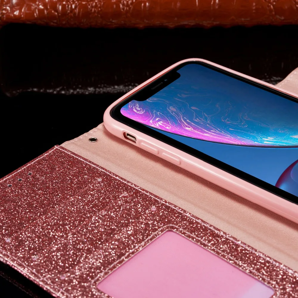Для iPhone XS Max чехол-кошелек Блестящий флип из искусственной кожи кредитный держатель для карт наличные Карманы Чехол для iPhone 6 6s 7 8 Plus для девочек