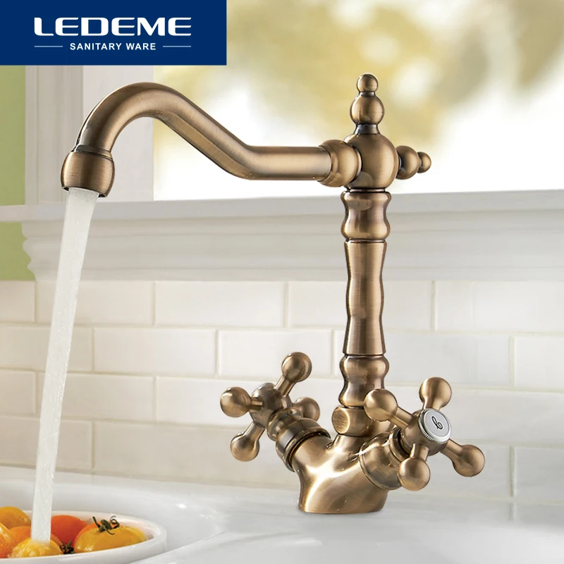 Preise LEDEME Europa Stil Becken Küche Wasserhahn Insgesamt Messing Bronze Fertig Swivel Badezimmer Wasserhahn Mischbatterie Waschbecken Tap 360 Grad L4019C