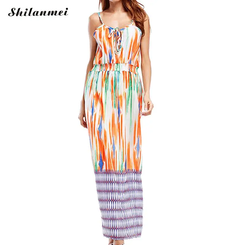 Femme Robe 2017 Dété Bohème Boho Slip Plage Robe Orange
