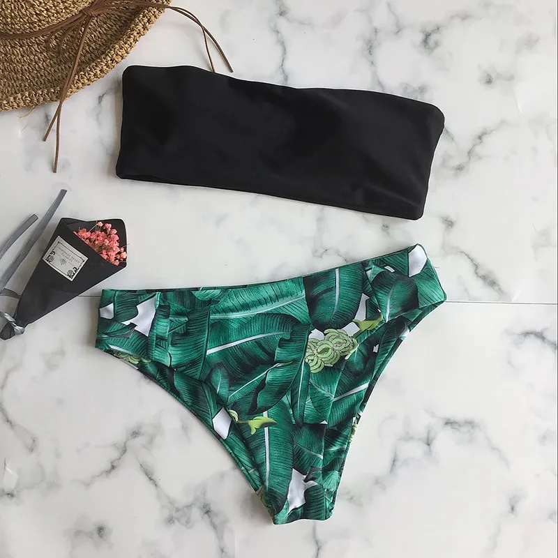 

Sexy Bandeau Bikini 2019 Swimsuit High Waist Bathing Suit Black Bikini Set Female Swimwear Women Push Up Swimming Suit