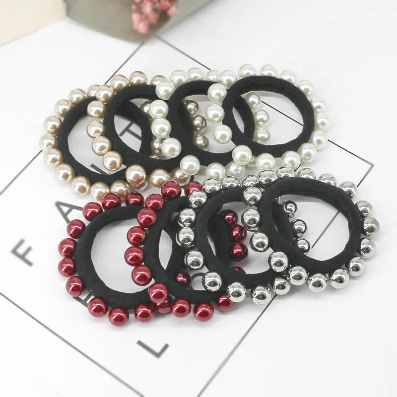 Women Hair Accessories Pearls Beads Hair Bands Ponytail Holder Girls