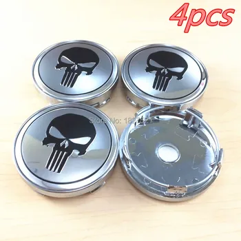 

4pcs 60mm 6cm Silver&Black Skull Punisher Wheel Center Centre Hub Caps Badge Emblem For Octavia Yeti