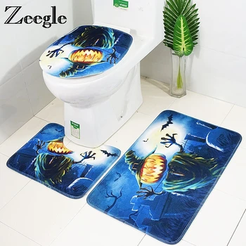 

Zeegle 3pcs Carpet Bathtoom Bath Mat Halloween Bathroom Mat Bath Rugs Non-slip Shower Mats Bathroom Rug Set Bathroom Floor Mats