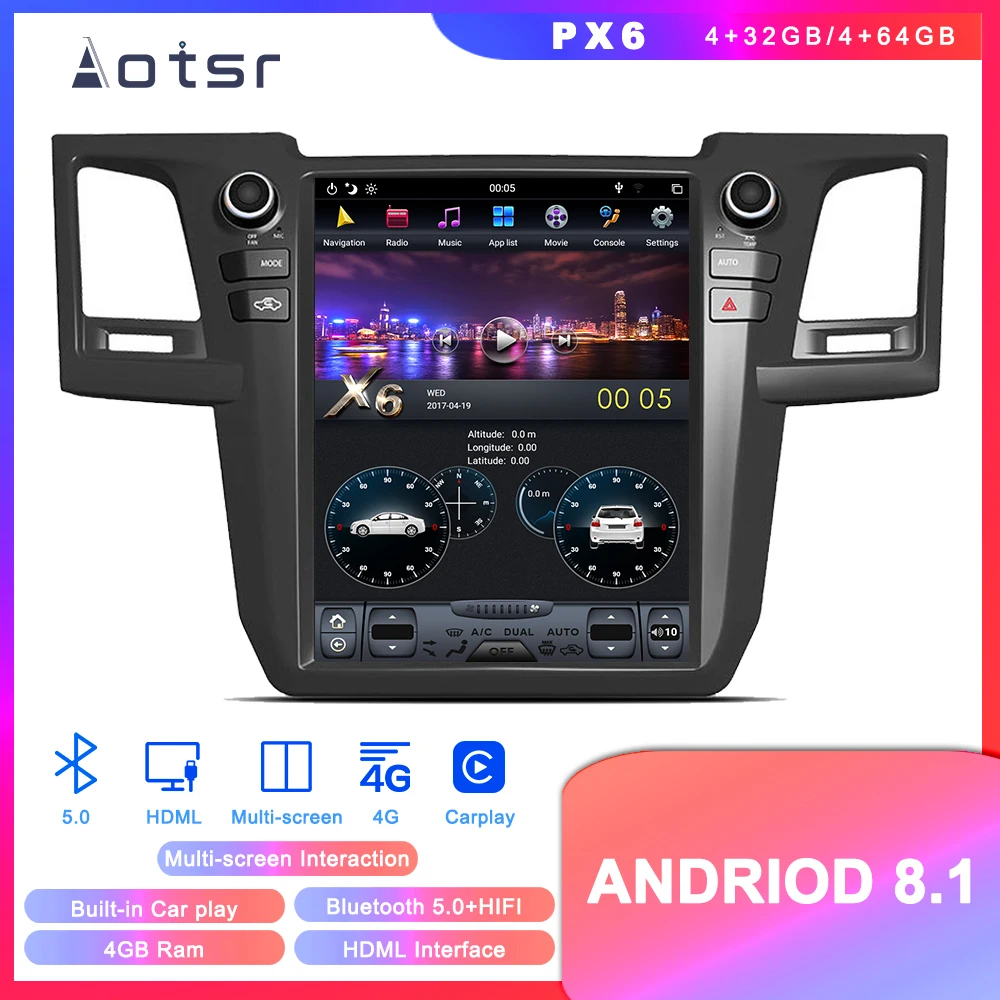 Android 8.1 Tesla style Car GPS Navigation For Toyota Fortuner 2007-2015 auto radio stereo multimedia player head unit recorder |