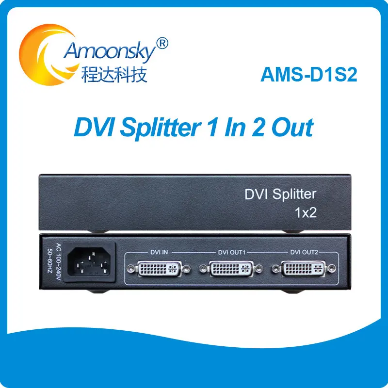 

1080P 60HZ AMS-D1S2 HD DVI Splitter 1X2 DVI-D Distributor 1 in 2 Out for Engineering Projector Monitor Computer Graphic Card