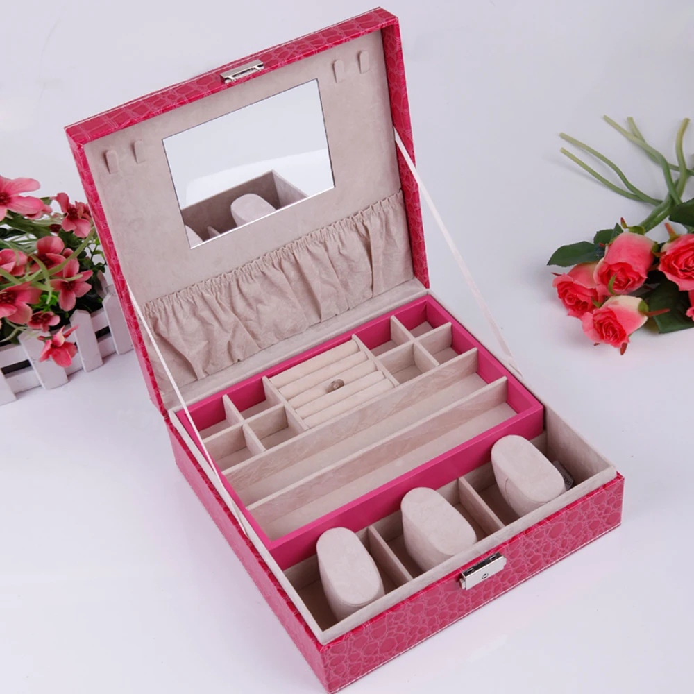 

Delicate and elegant crocodile grain leather of watch box storage case and stand for others jewelry with large capacity