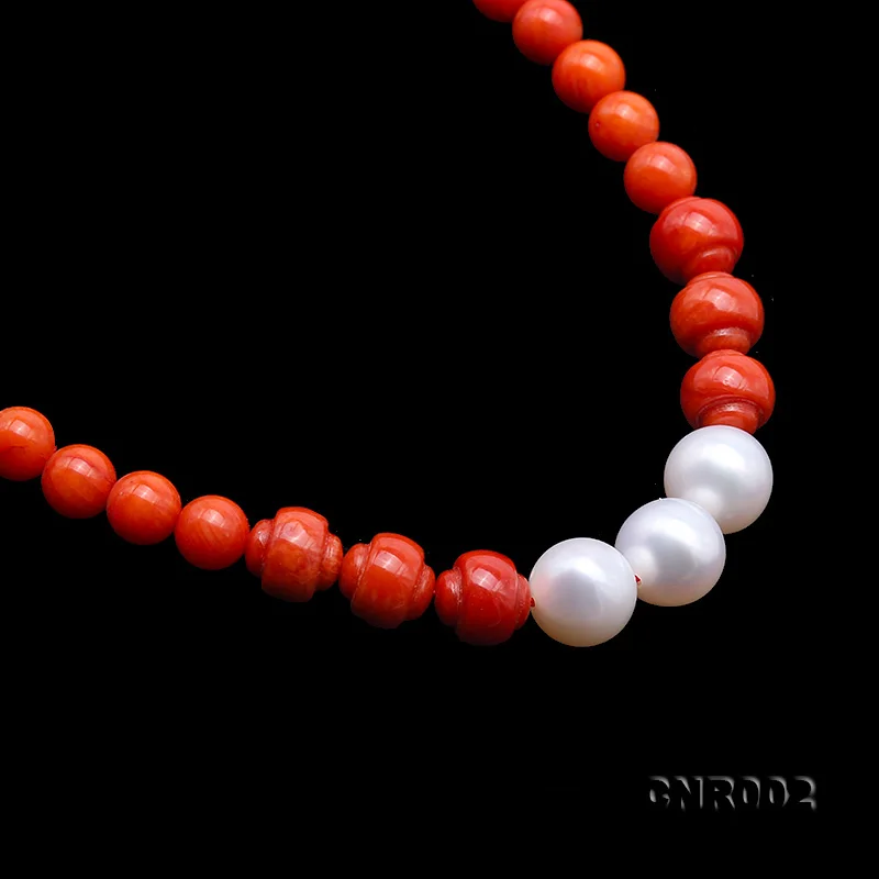 JYX высокое качество 5-5,5 мм красный круглый коралл ожерелье с белым чокер с жемчугом подвеской воротник элегантные женские ювелирные изделия 1" подарок ручной работы