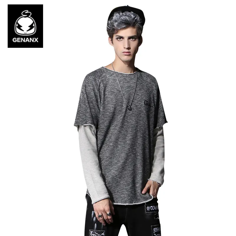 Genanx Brand Men'S Fake Two Piece Long Sleeve T Shirt