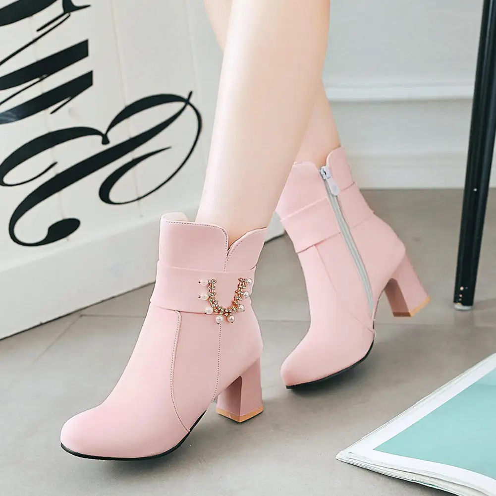 

Dropship Great Quality Plus Size 44 Zipper Short Boots Women Shoes Woman Chunky Heels Ankle Boots Woman Shoes