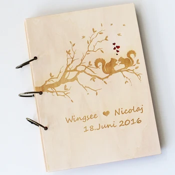 

Personalized Wedding Tree with Squirrels Guest Book , Wood Rustic Wedding Guest Book Album