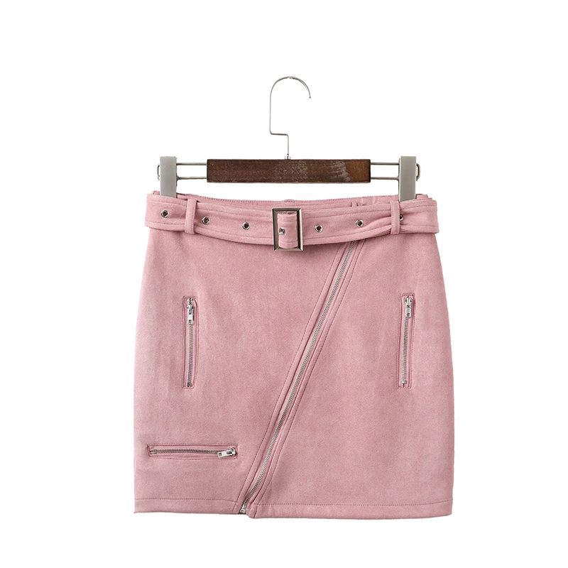 BONGOR LUSS Sexy 2018 Autumn Winter Suede Women Skirt Zipper Sashes Double Pocket Party Short Mini Ladies Black Skirts (8)