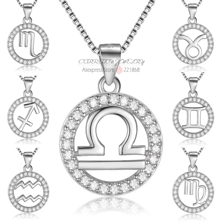 White Gold Pure Women 12 Constellations Pendant Necklace Zodiac Sign