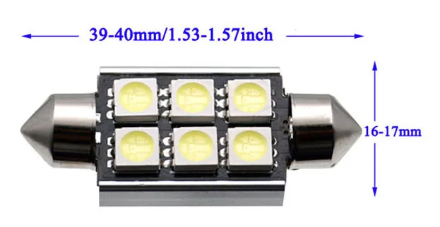 C5W W5W BA9S Автомобильный светодиодный светильник 31 мм 36 мм 39 мм 41 мм C10W автомобильный интерьерный светильник CANBUS без ошибок фестон купол лампа для чтения - Испускаемый цвет: 1pcx39-40mm 6smd