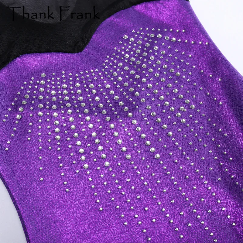 Rhythmic Gymnastics Leotard For Kids Child Tank Mesh Rhinestone Athletic Dance Wear Metallic Bodysuit Gymnastic Costumes TF1014