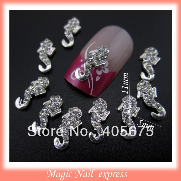 New design 3d nail charms animal Sea horse alloy rhinestone nail studs