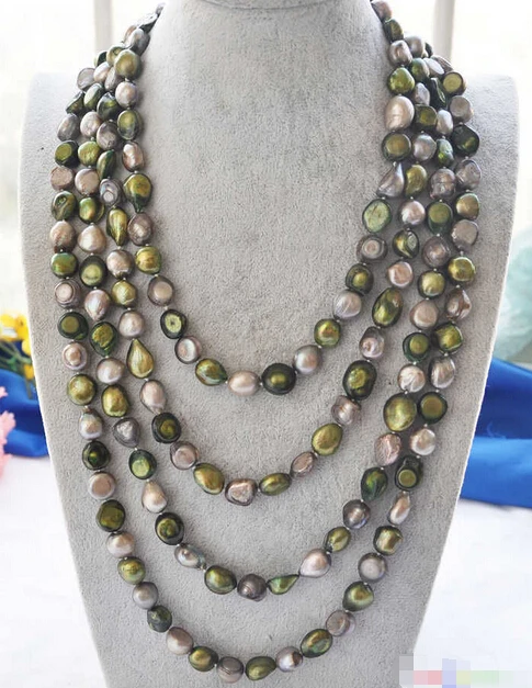 

Wholesale FREE SHIPPING >>> P4008 100" 14mm gray green baroque freshwater pearl necklace