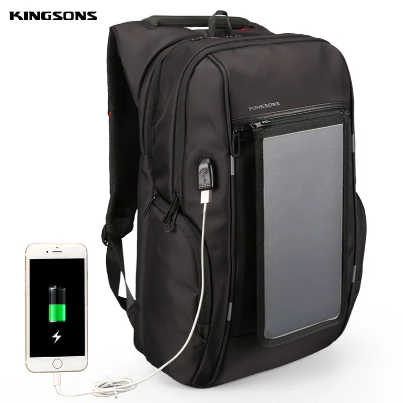 

Kingsons Brand Antitheft Notebook Laptop Mochila School Bag 15.6 Waterproof Men Women External USB Charge Solar Travel Backpack