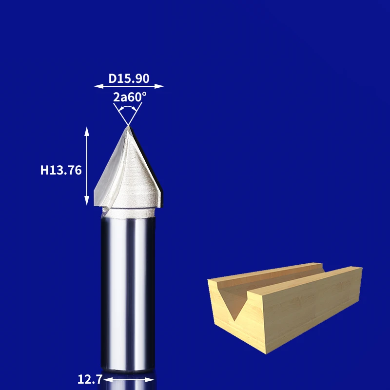 1pcs- твердый карбид cnc Концевая мельница, 3D 60 дегресс V бит, Концевая фреза для деревообработки, инструмент для дерева, Гравировальный фреза - Длина режущей кромки: 12.7 x 15.9