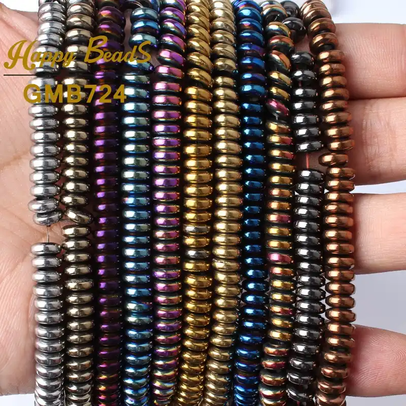 Gold Faceted Rondelle Hematite Stone Spacer Loose Beads for Jewelry Making 15/"
