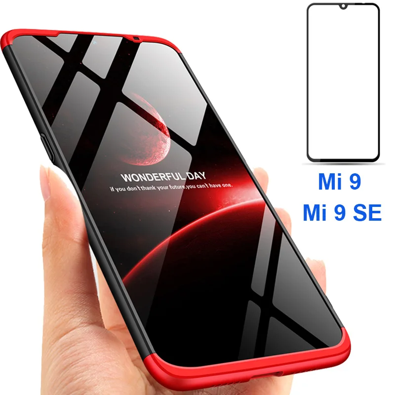 

3-in-1 Anti-Shock Plastic Hard 360 Case Xiaomi Mi 9 SE Full Protection Case Xiaomi Mi 9 Cover Tempered Glass Film Mi 9 SE