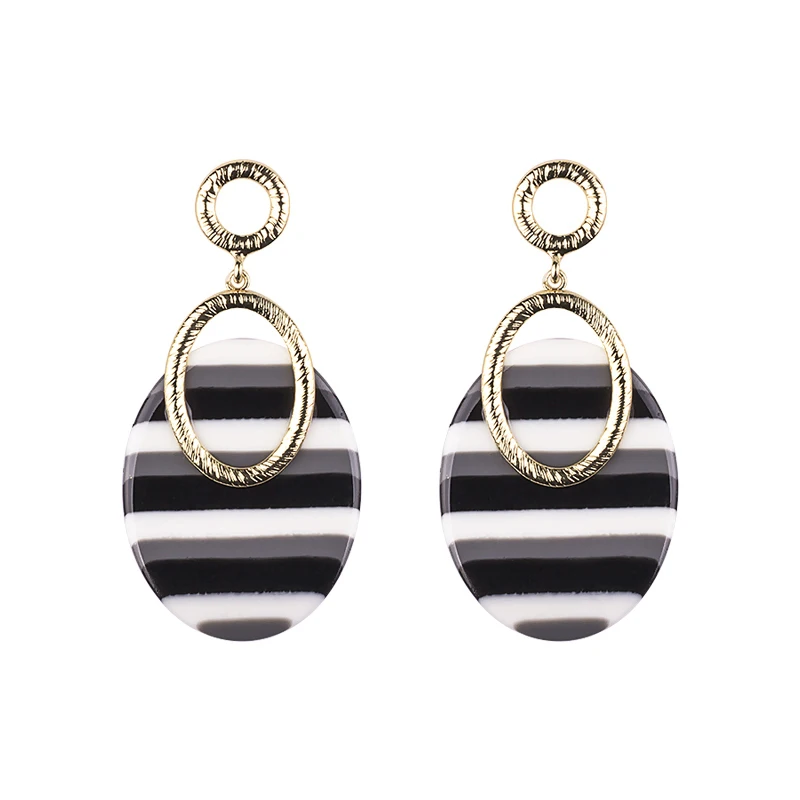 

Guanlong Fashion Color Stripe Resin Oval Earrings 2018 Women's Jewelry Wholesale