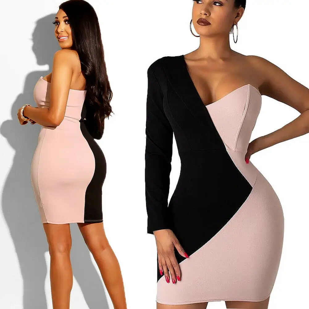 

Women's Bandage Sexy Bodycon Long Sleeve Dress Asymmetrical Cocktail Party Club Short Mini Skinny Dress