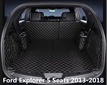 

Car Embroidery Leather Full Rear Trunk Tray Liner Cargo Mat Floor Protector Foot Mats For Ford Explorer 5 Seats 2013-2018