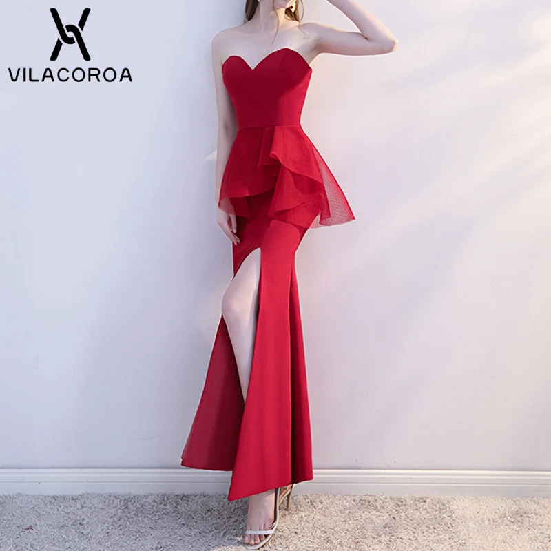 

Tube Top Halter Mesh Waist Waist Split Fishtail Dress Female Z Long Paragraph Noble Temperament Elegant Fold Women Party Dress
