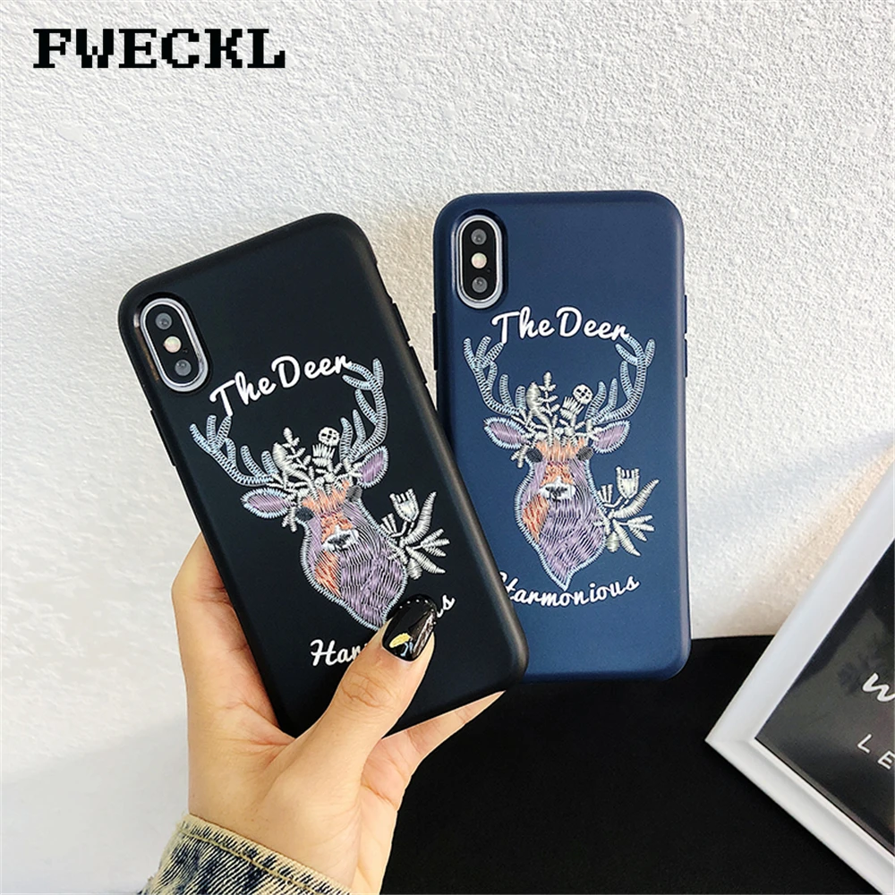 3D Вышивка Sika картина с оленем чехол для iPhone X XS MAX XR мягкая ТПУ Силиконовая задняя