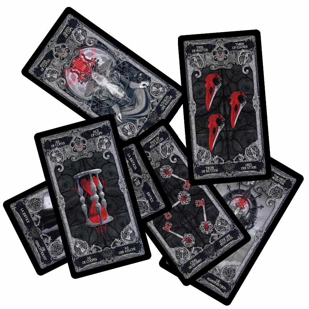 

New Dark tarot cards English Spanish French German version mysterious divination personal use playing cards game for women