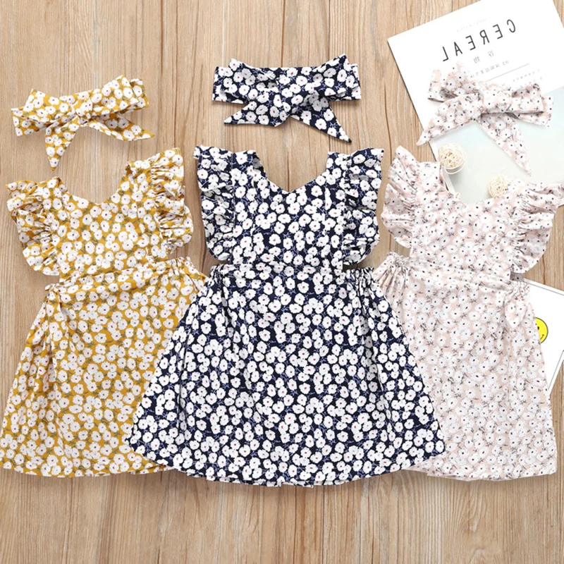 

2019 Sleeveless Backless Dresses Costume Clothing Clothes Summer Toddler Baby Kids Girls Floral Ruffle Dress