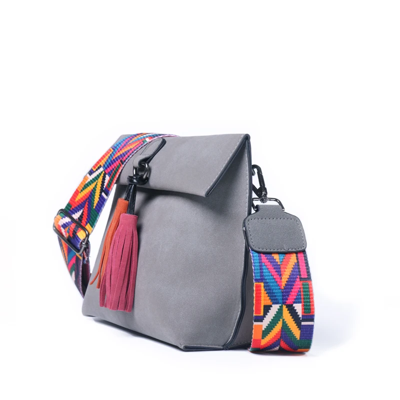  DAUNAVIA Women Scrub Leather Design Crossbody Bag Girls With Tassel Colorful Strap Shoulder Bag Fem - 32833277261