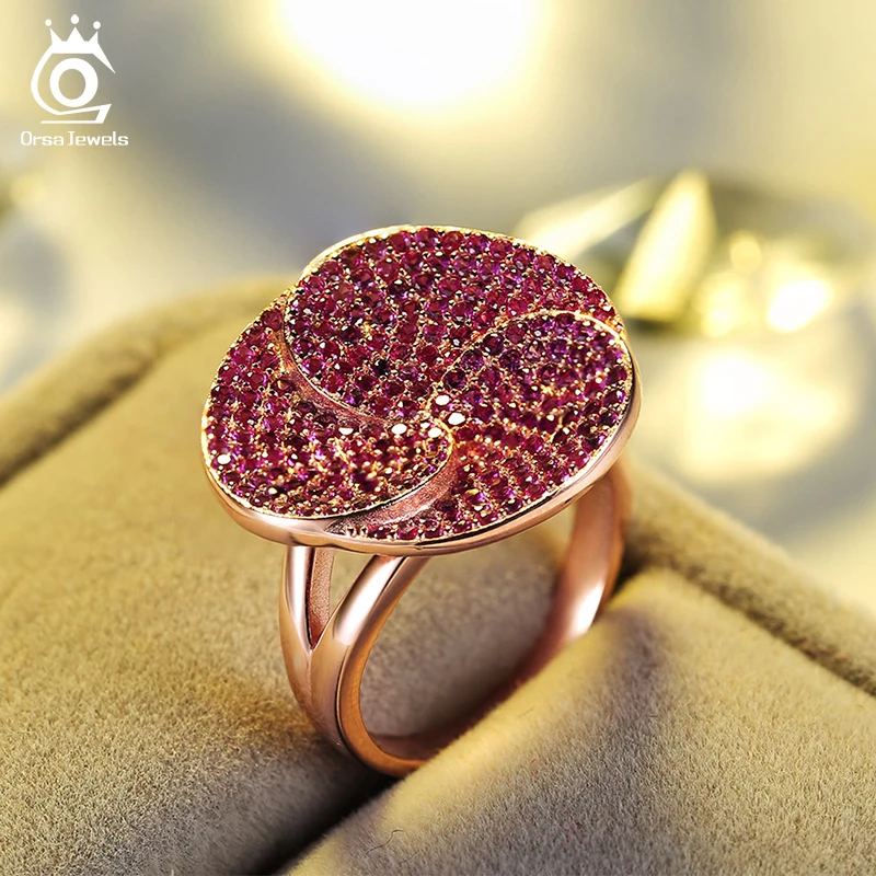 ORSA JEWELS модное роскошное свинцово-никелевое кольцо из розового золота Цветные вечерние кольца с цветком с 207 шт ААА кубический циркон для женщин OR135
