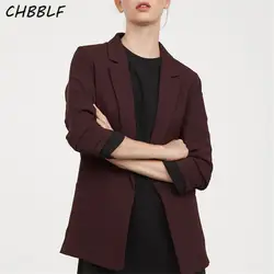 CHBBLF для женщин chic twill Блейзер три четверти рукав карманы офисная одежда пальто Зубчатый воротник винтажная верхняя одежда DFT27226