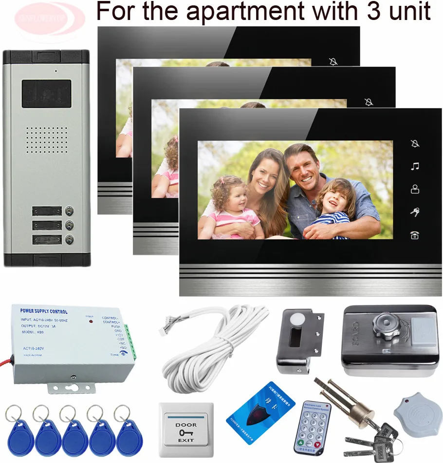 Sunflowervdp Touch Key Video Weatherproof Doorbell 3 Buttons