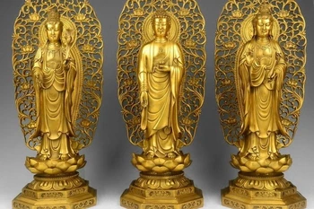 

20 Tibet Brass Copper Kwan-yin Sakyamuni Three saints of the West Buddha Statue