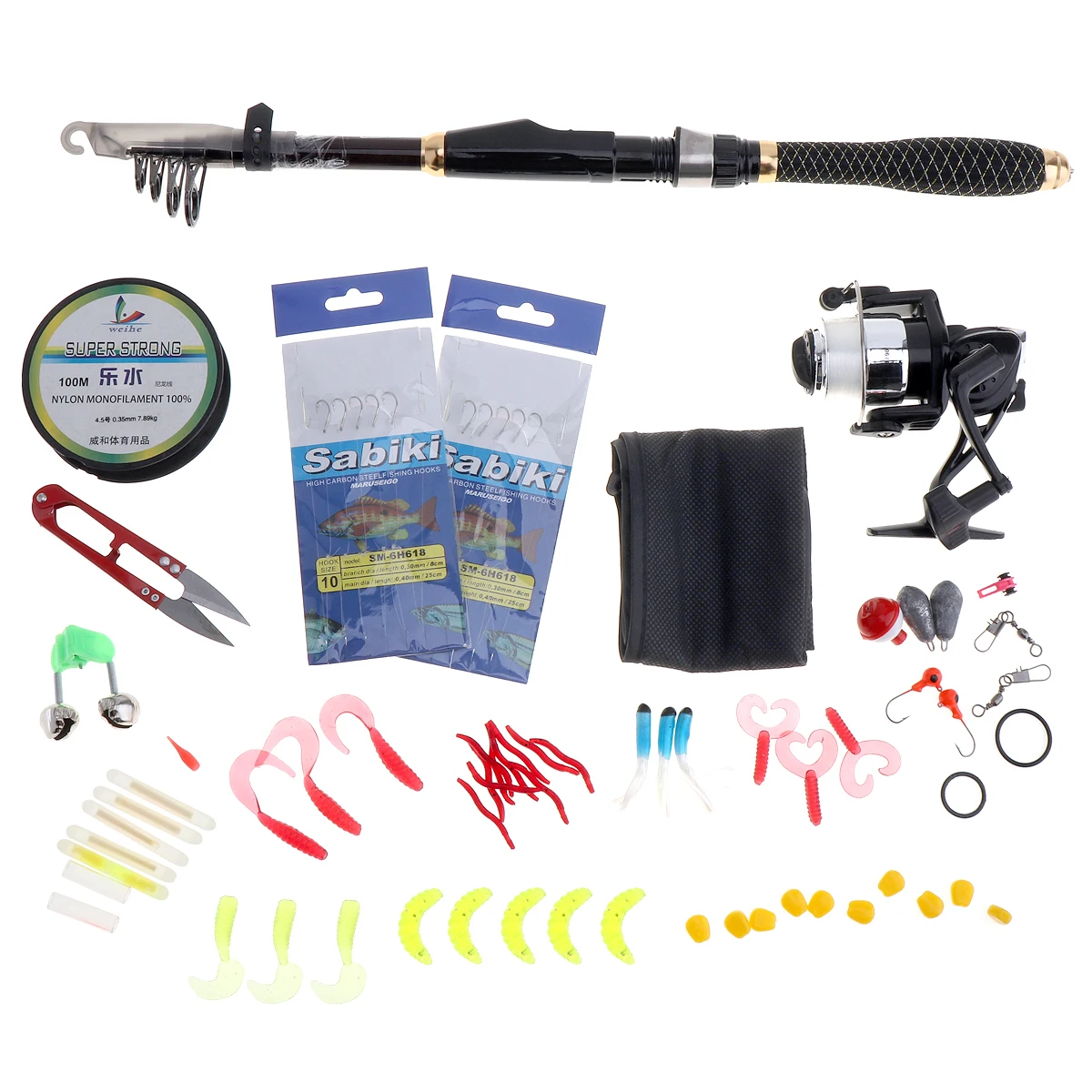 Weihe 56pcs 1.8m Fishing Rod and 500 Reel Combos Lure Fishing Set with Various Baits and Accessories for Saltwater