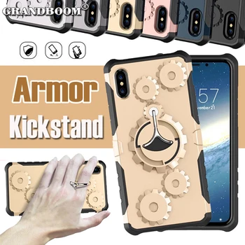 

1000pcs Mechanical Gear TPU+PC Hybrid Case For iPhone XS Max XR X 8 7 6 6S Plus Armor Back Shell With Function Kickstand Cover