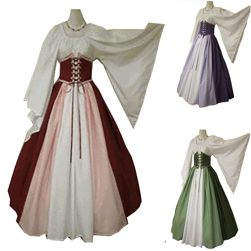

Adult Women Renaissance Wood Elf Princess Costume Irish Green Gown Robe Corset Belt Band Cosplay Cinchered Dress For Ladies 3XL