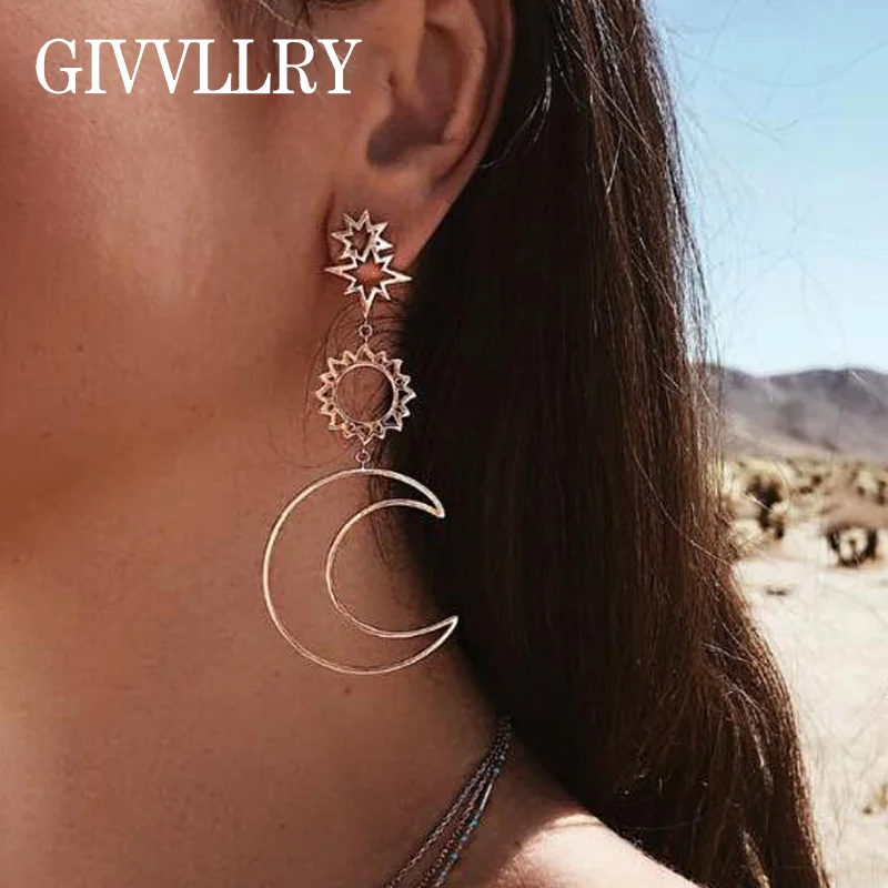 

GIVVLLRY Elegant Star Moon Statement Earrings Fashion Jewelry Minimalist Vintage Asymmetric Geometric Drop Earrings for Women