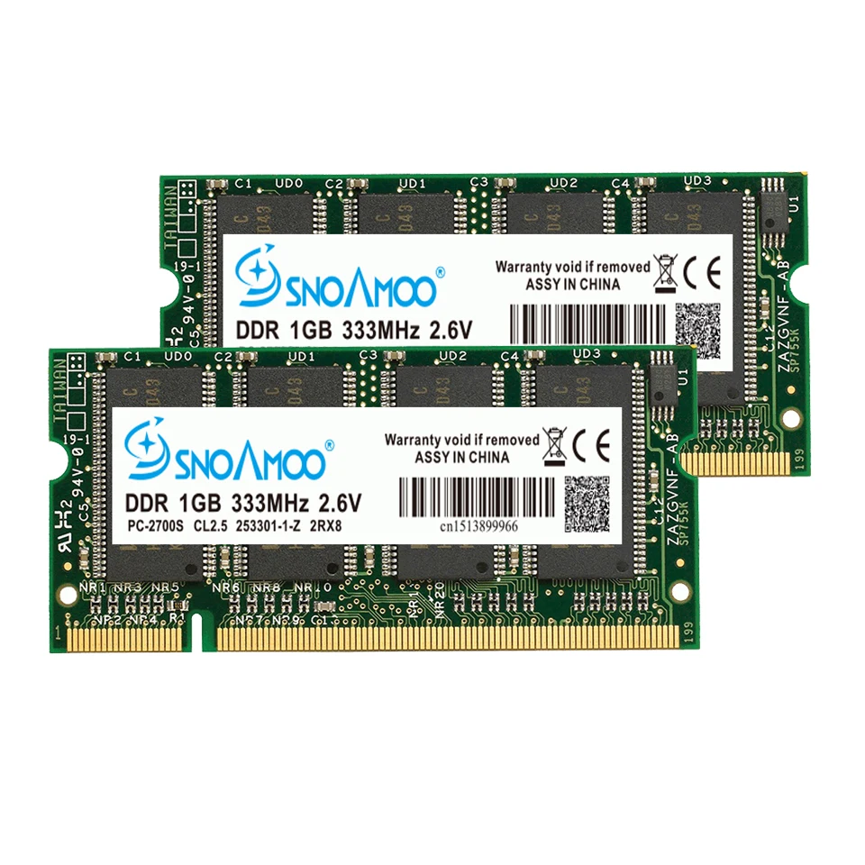 Оперативная память для ноутбука SNOAMOO SO-DIMM DDR1 DDR 400 333 МГц/PC-3200 PC-2700 200 Контактов 1024 МБ 1 ГБ для памяти Sodimm