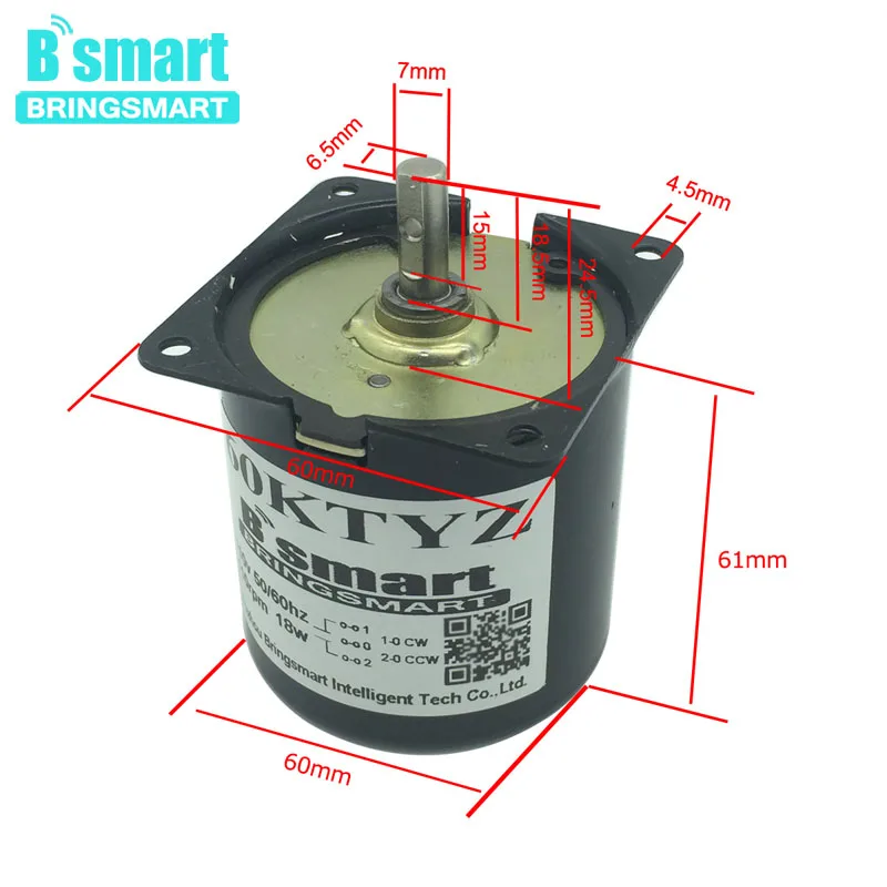Bringsmart AC Smll двигатель 110 В 220 60KTYZ синхронный постоянный магнит с высоким крутящим