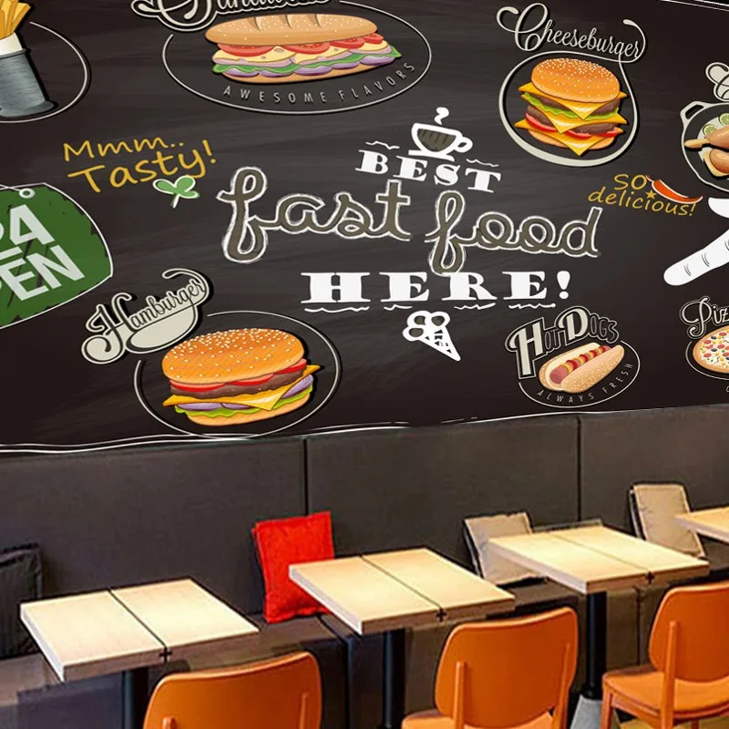 

Free shipping custom wallpaper European pizza dessert shop chalkboard color doodle cafe food wallpapers on the wall
