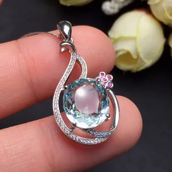 

Fine Jewelry Certificated Real 18K White Gold AU750 Natural Blue Aquamarine 6.5ct Gemstones Pendants for Women Fine Necklace