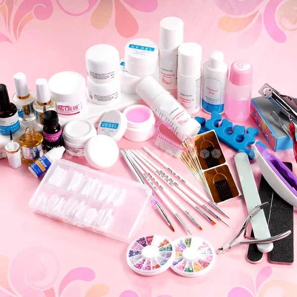 Free Shipping Nail art Manicure Kit + UV Gel French Nail Tips/Brushes